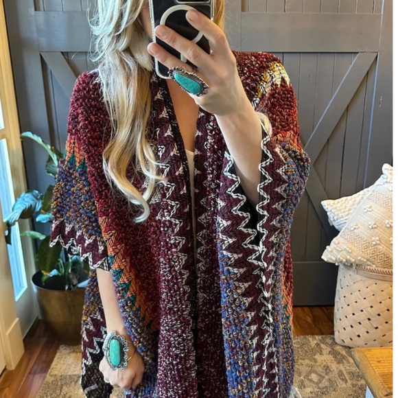 New Bohemian Loom Moroccan Knit Tasseled Handmade Poncho Cardigan Sweater - Picture 8 of 10